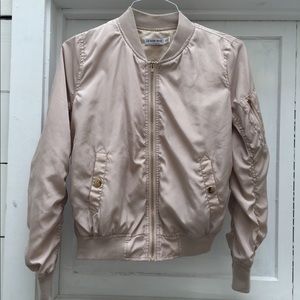 FASHION NOVA nude/tan satin bomber jacket